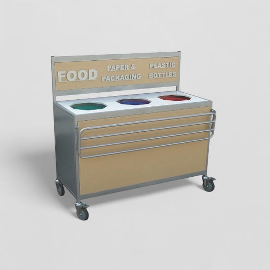 Food waste & recycling clearing trolley with tray runner