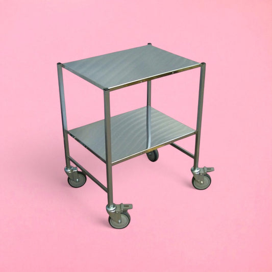 2 tier flat shelf stainless steel trolley