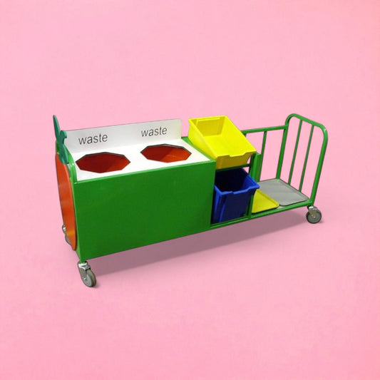 Extended panelled front clearing trolley with tray storage