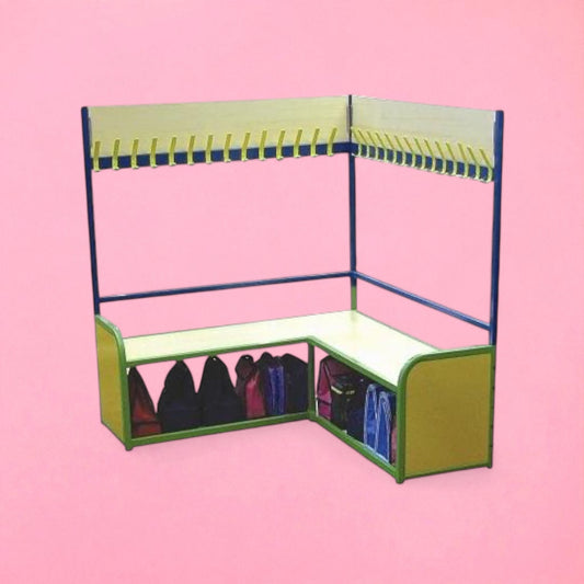 Modular cloakroom corner bench with hooks