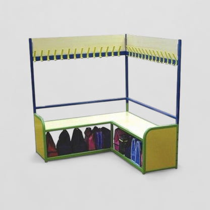 Modular cloakroom corner bench with hooks