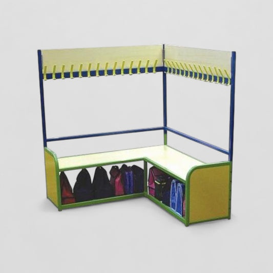 Modular cloakroom corner bench with hooks