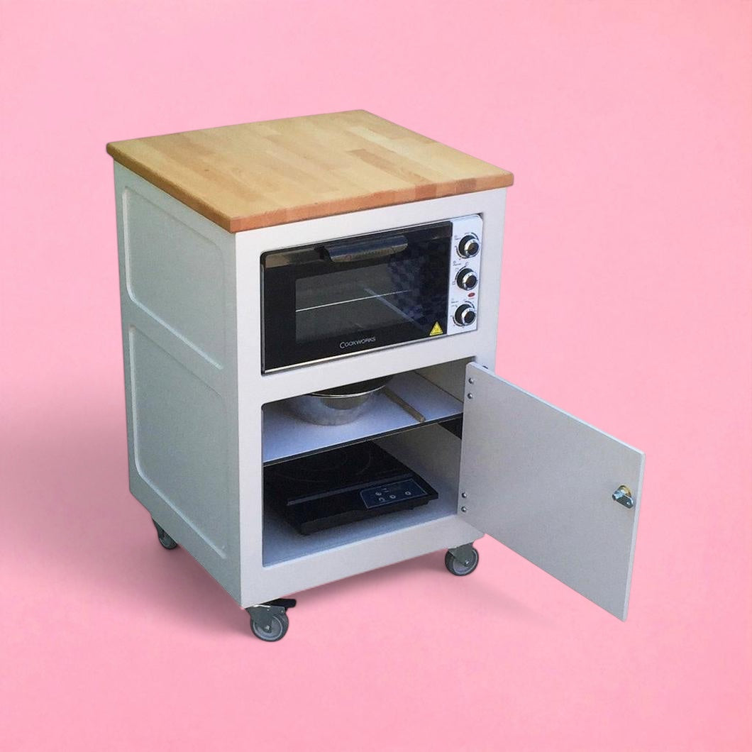 Mini wood panelled cooking unit