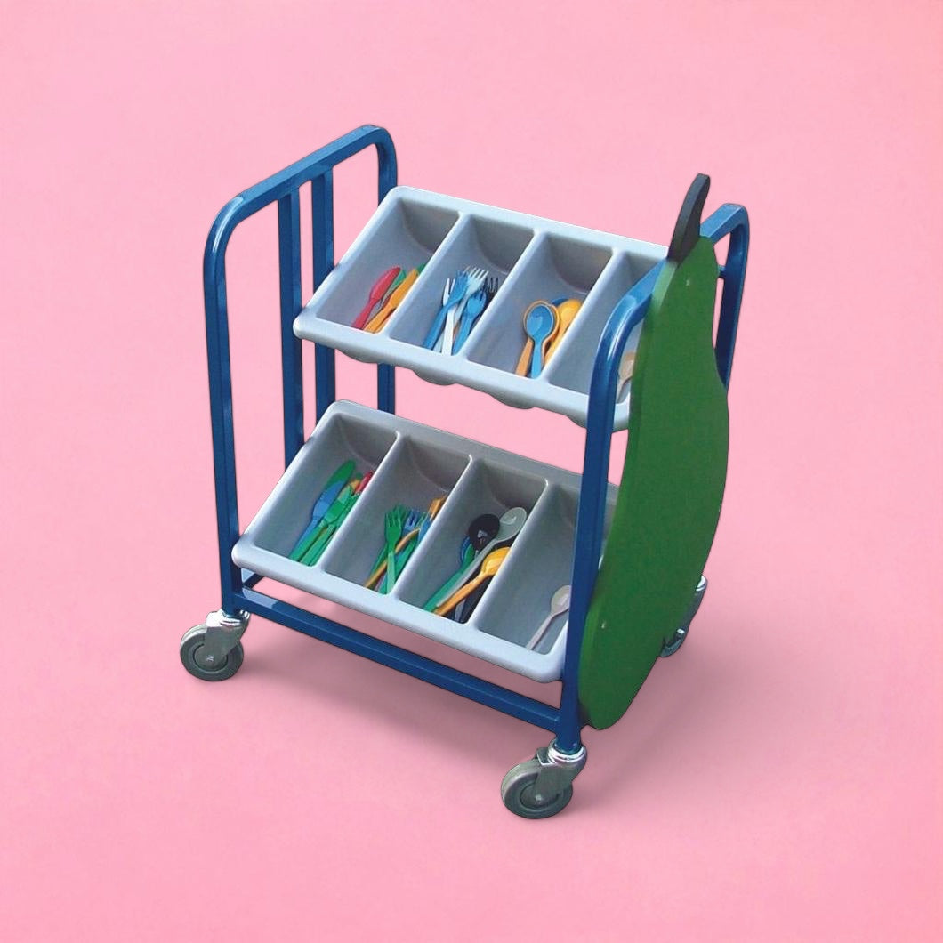 2 tier wheeled cutlery trolley