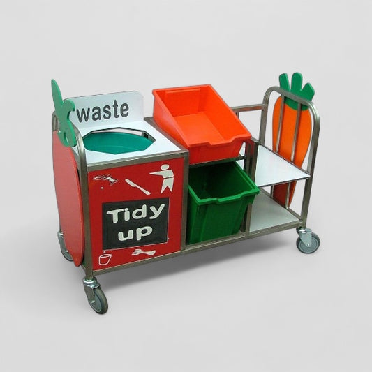 Small stainless steel waste trolley