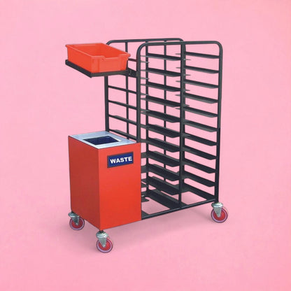 Tray with bin collection trolley