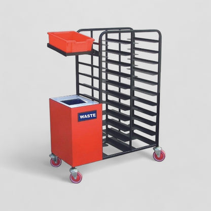 Tray with bin collection trolley