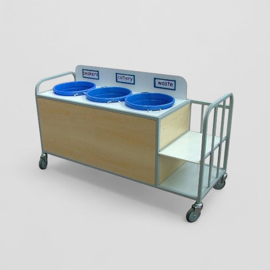 Basics stainless steel frame clearing trolley with plates & tray storage