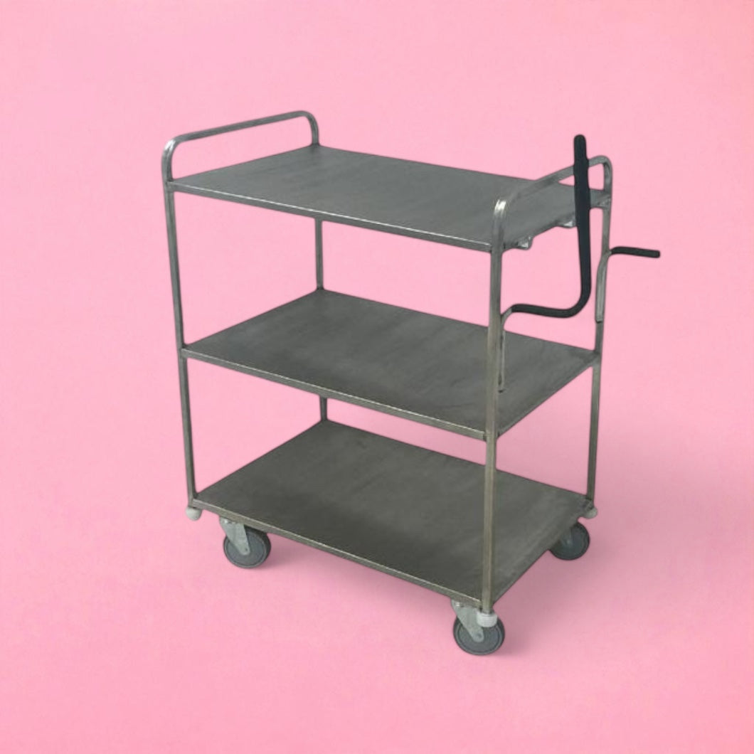 3 tier flat shelf stainless steel trolley with handles