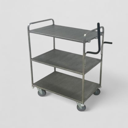 3 tier flat shelf stainless steel trolley with handles