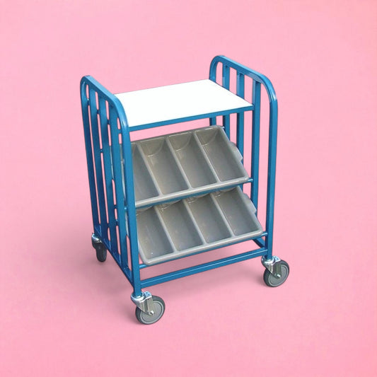 2 tier cutlery trolley with flat top shelf