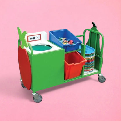 Compact panelled front waste trolley optional tray runner
