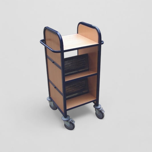 Compact double sided desk side trolley