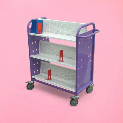 Double sided 3 shelf aluminium book trolley