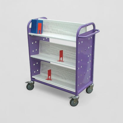 Double sided 3 shelf aluminium book trolley