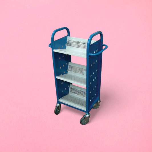 Single sided 3 shelf aluminium book trolley