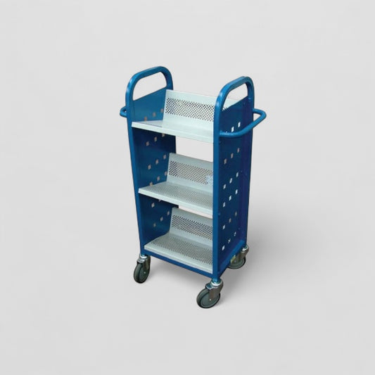 Single sided 3 shelf aluminium book trolley