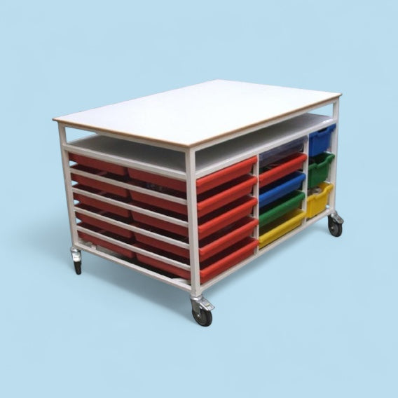Work bench trolley with 26 trays