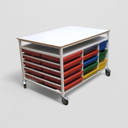 Work bench trolley with 26 trays