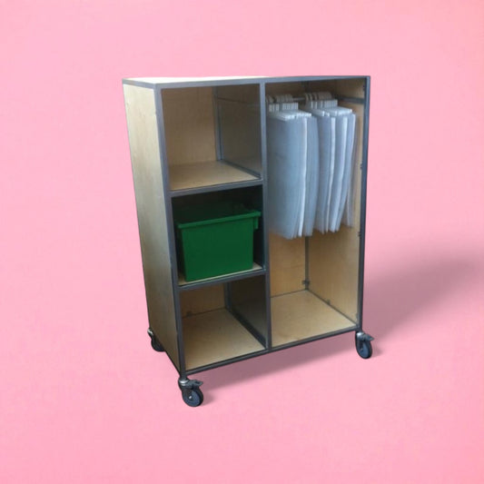 Wooden open front storage cupboard