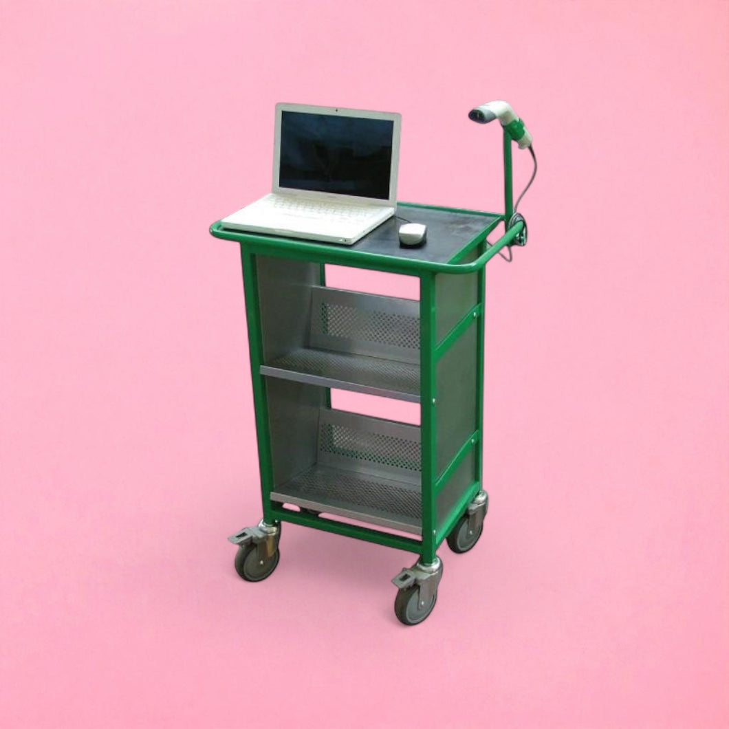 Metal computer trolley with shelves