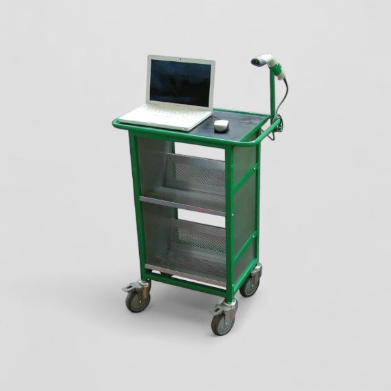 Metal computer trolley with shelves