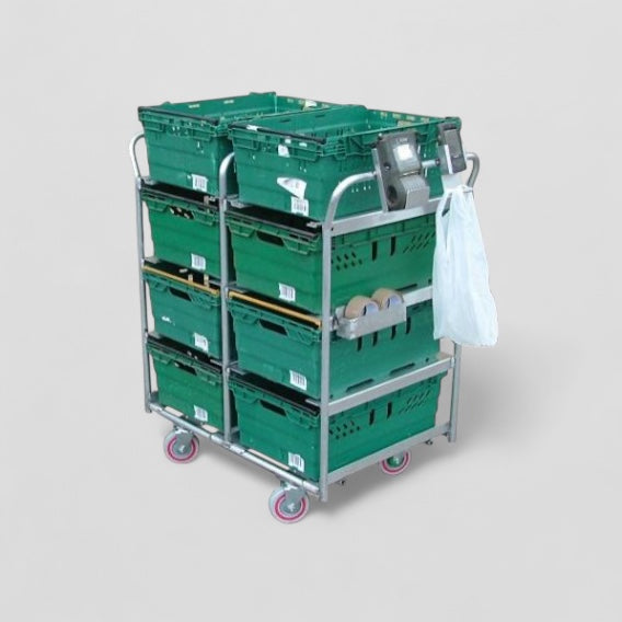 8 box aluminium picking trolley