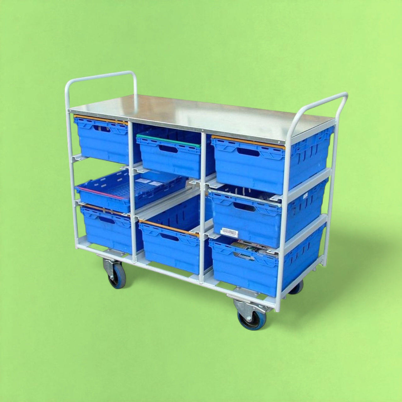 9 box aluminium tote box trolley