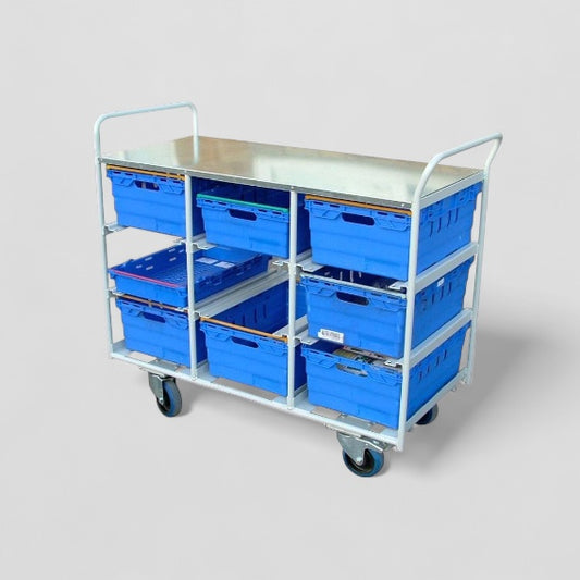 9 box aluminium tote box trolley