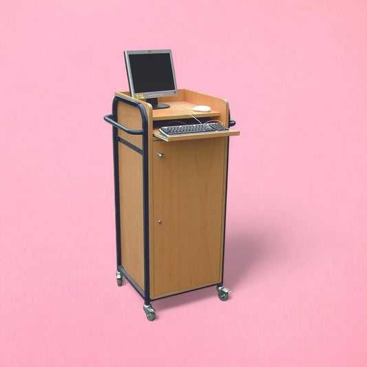 Computer trolley with storage cupboard