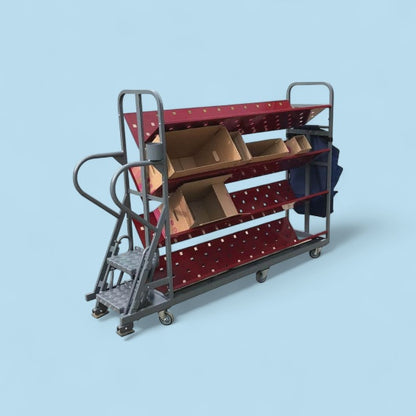 V shelf warehouse step trolley