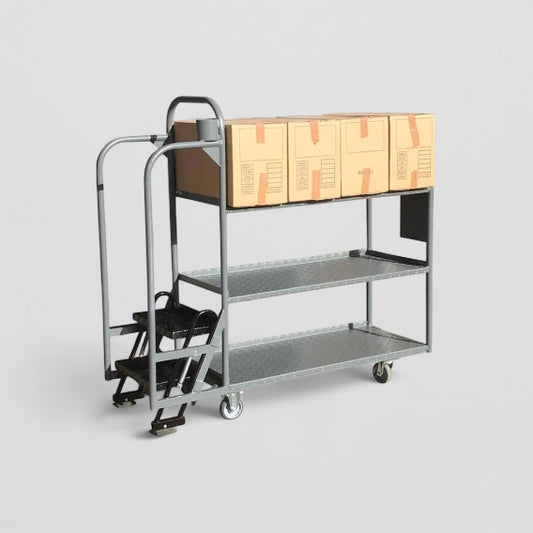 Three shelf step trolley