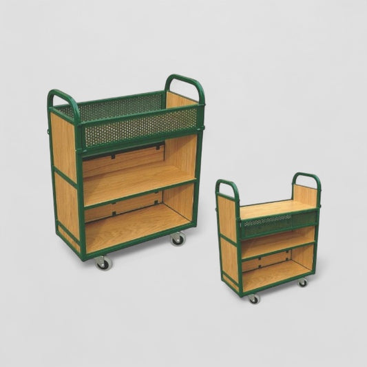 Flip down top shelf trolley