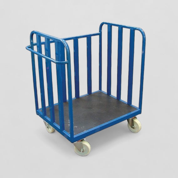 3 sided flat base trolley with large wheels