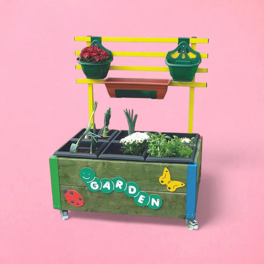 Rectangular 6 planter garden box with hanging rail and castors