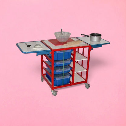 Cooking trolley with double fold away worktops