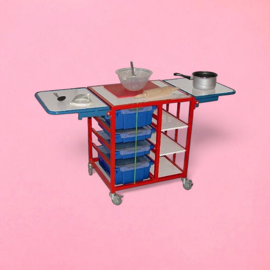 Cooking trolley with double fold away worktops