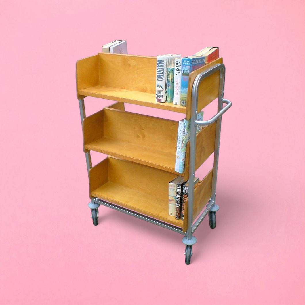 Wood and steel book trolley