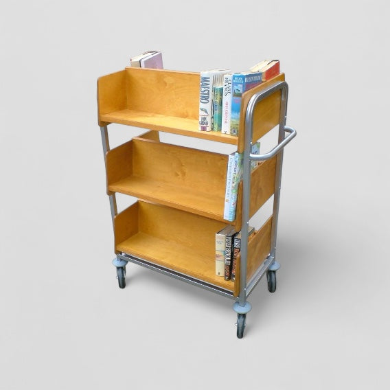 Wood and steel book trolley