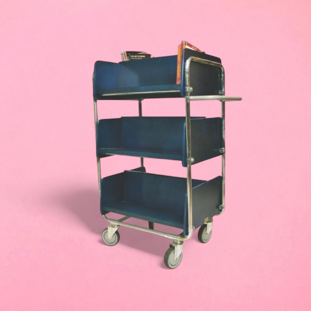 Wood and steel book trolley