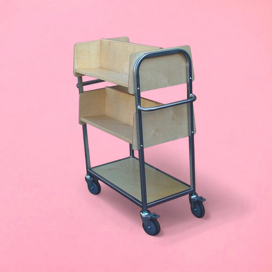 Wood and steel book trolley