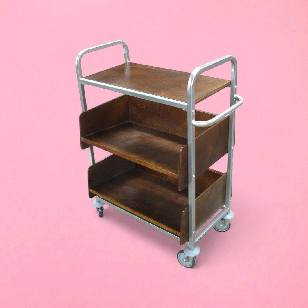 Wood and steel book trolley