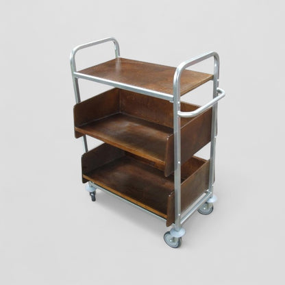 Wood and steel book trolley