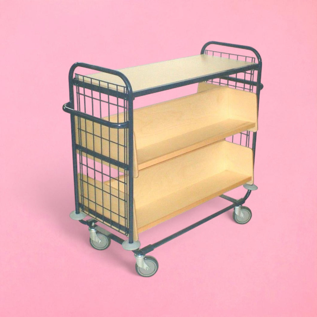 Wood and steel book trolley
