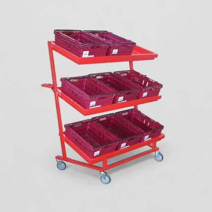 Nesting 9 tote box trolley with trough