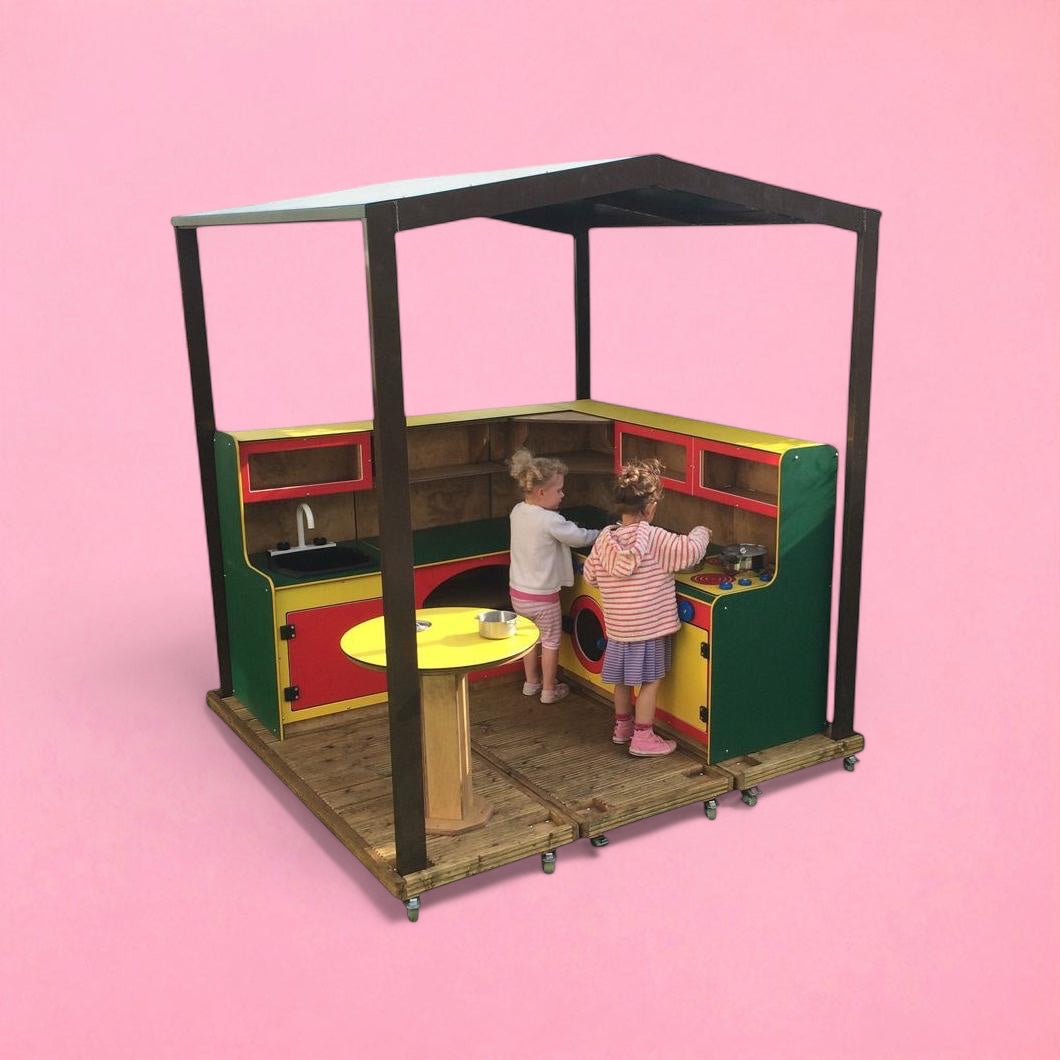 Outdoor role play muddy kitchen