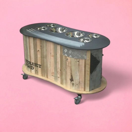 Rustic style wood curved serving station