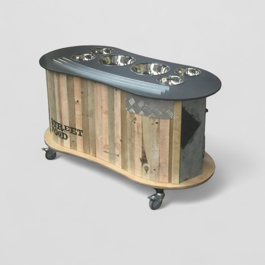 Rustic style wood curved serving station