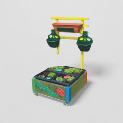 Foundation stage 4 or 6 garden planter box with back rail & hanging baskets