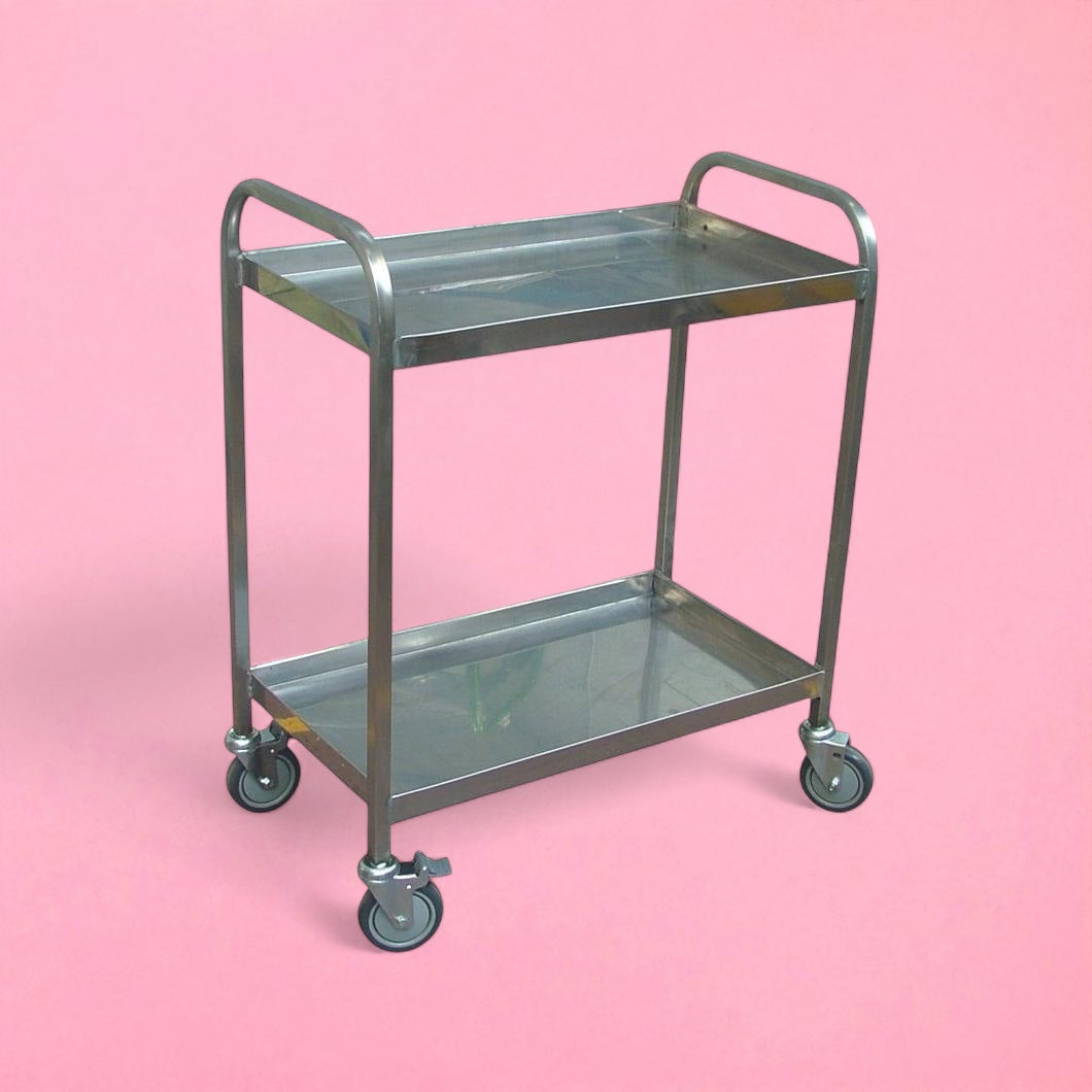 Stainless steel 2 flat shelf trolley